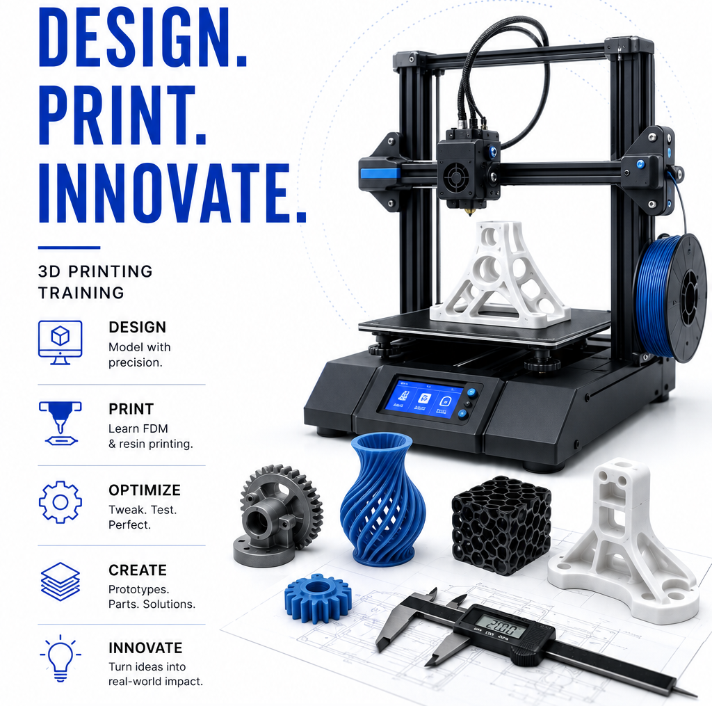 3D printing training poster: design, print, innovate