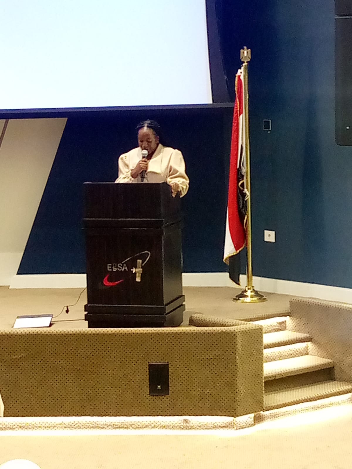 Patience Muchini delivering speech at Egyptian Space Agency